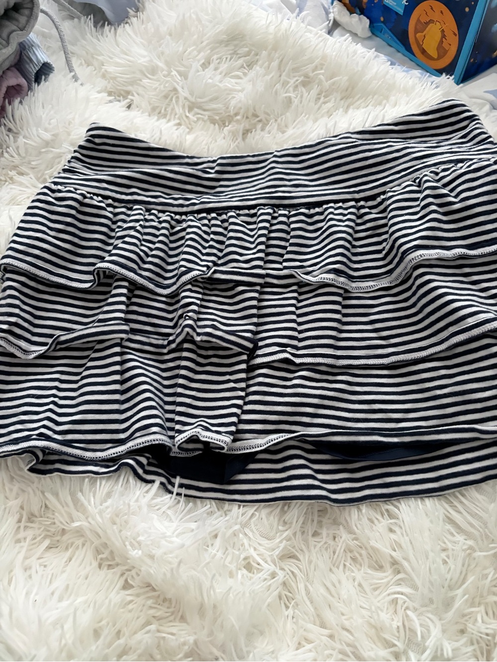 Hollister navy and White Striped Ruffle Mini Skirt